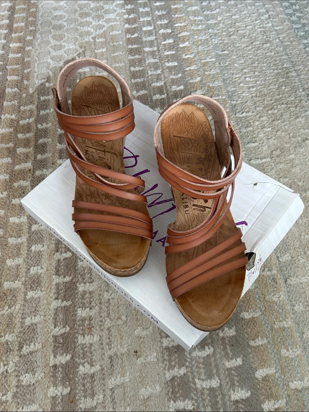 Blowfish Cognac Multi-Strap Cork Wedge Sandals
